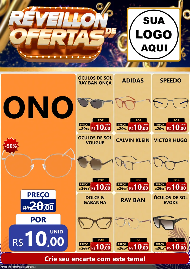 Modelo de Encarte para Encarte A4 Vertical com o tema Réveillon de Ofertas para Óticas