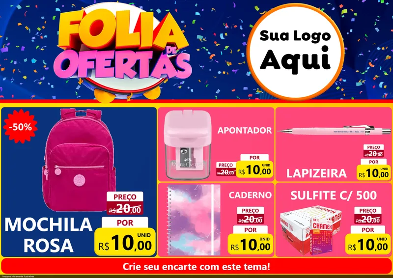 Modelo de Encarte para Encarte A4 Horizontal com o tema Folia de Ofertas para Papelaria