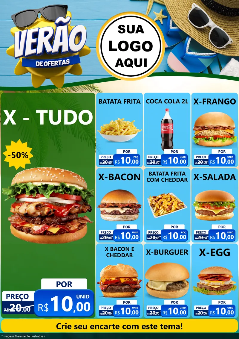 Modelo de Encarte para Encarte A4 Vertical com o tema Verão de Ofertas para Hamburgueria