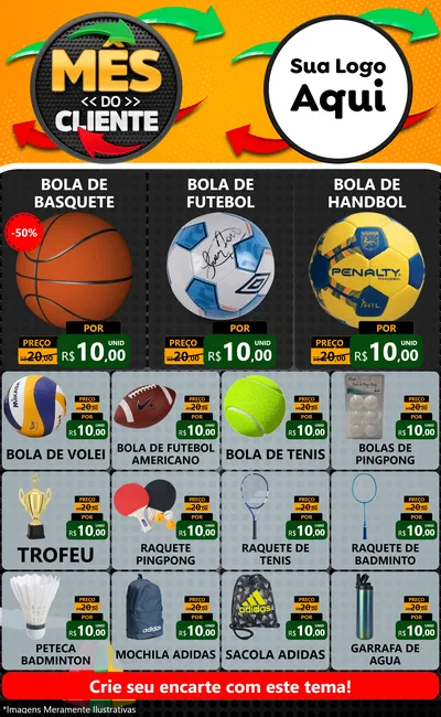 Modelo de Encarte para Encarte Grande com o tema Mês do Cliente para Artigos Esportivos