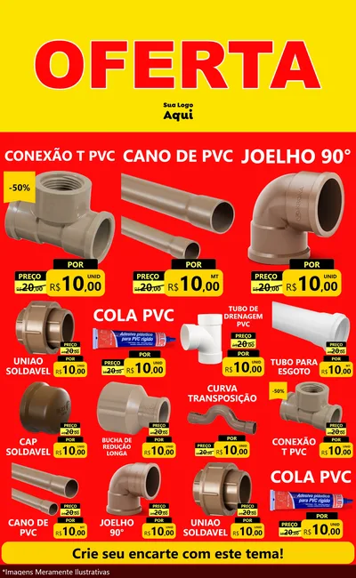 Modelo de Encarte para Encarte Grande com o tema OFERTA - Vermelho Cartaz para Tubos e conexões