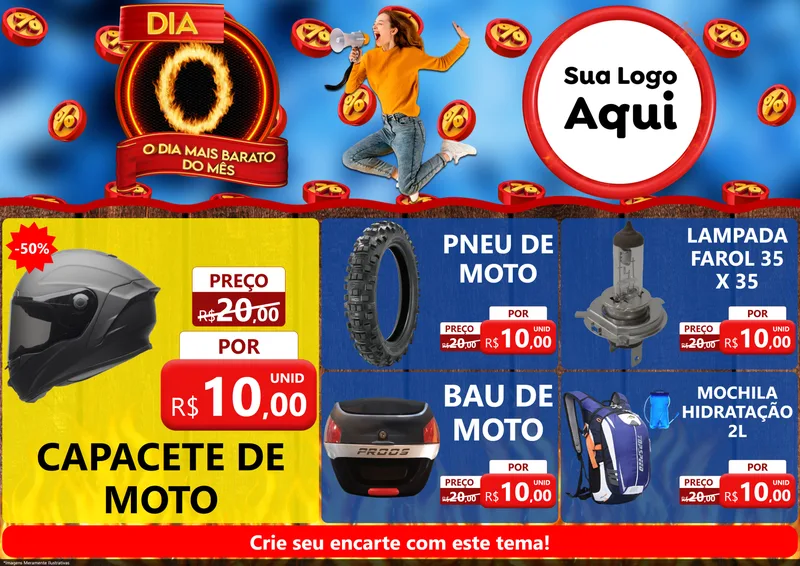 Modelo de Encarte para Encarte A4 Horizontal com o tema Dia O - O Dia Mais Barato Do Mês para Moto peças