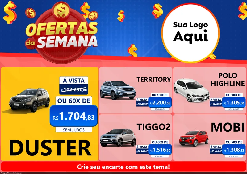 Modelo de Encarte para Encarte A4 Horizontal com o tema Ofertas Da Semana para Concessionaria de Carros