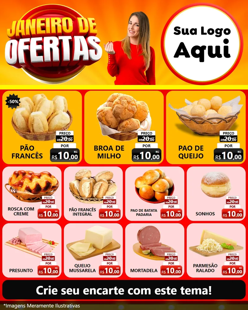 Modelo de Rede Social para Feed Instagram com o tema Janeiro de Ofertas para Padaria