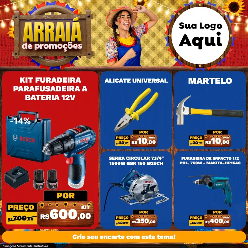 Modelo de Rede Social para Feed Facebook com o tema Arraiá de Promoções para Maquinas e Ferramentas