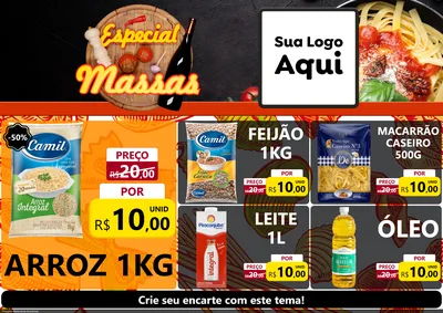 Modelo de Encarte para Encarte A4 Horizontal com o tema Especial Massas para Supermercado