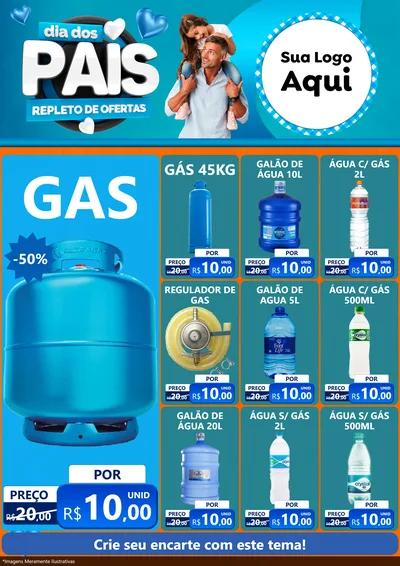Modelo de Encarte para Encarte A4 Vertical com o tema Dia Dos Pais Repleto de Ofertas para Água e gás