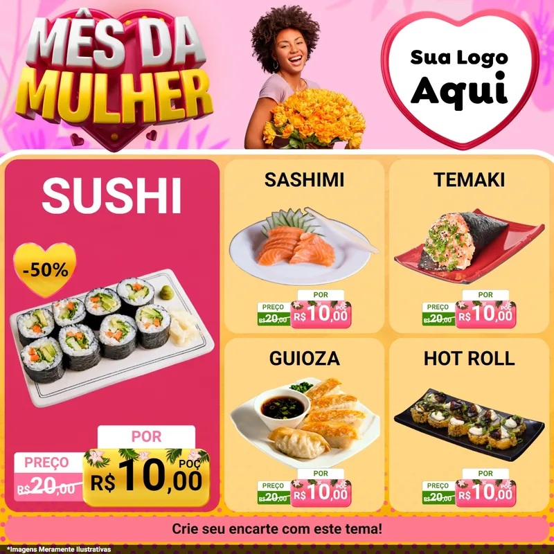 Modelo de Rede Social para Feed Facebook com o tema Mês da Mulher para Comida japonesa