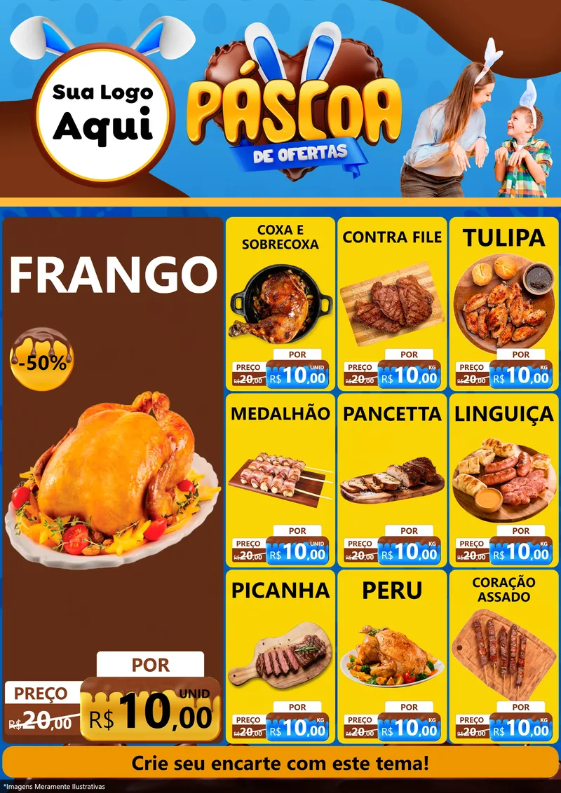 Modelo de Encarte para Encarte A4 Vertical com o tema Páscoa de Ofertas para Assados