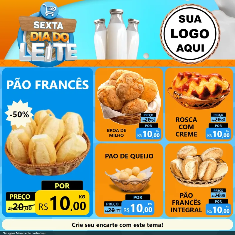 Modelo de Rede Social para Feed Facebook com o tema Sexta Dia do Leite para Padaria