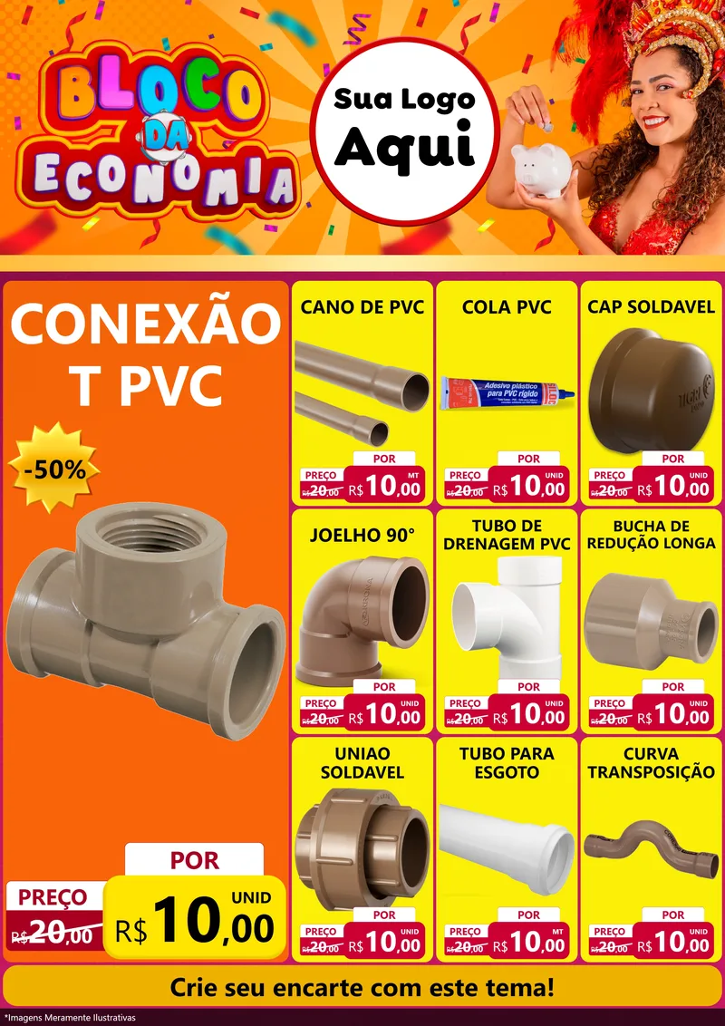 Modelo de Encarte para Encarte A4 Vertical com o tema Bloco da Economia para Tubos e conexões
