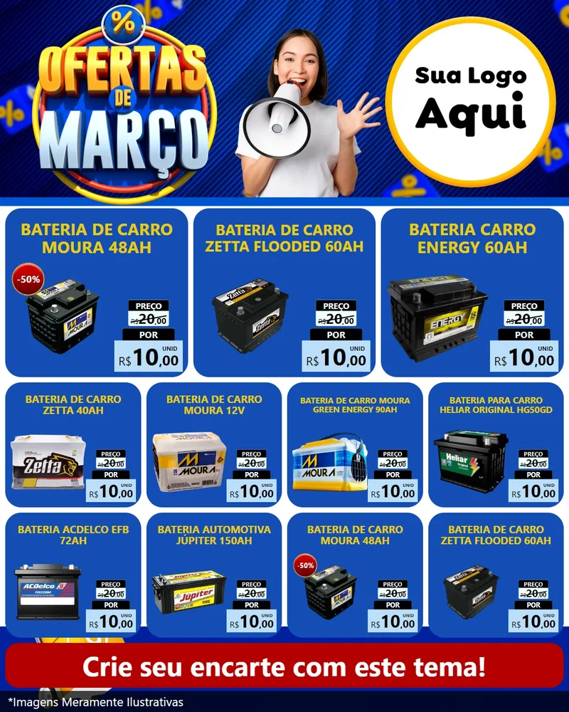 Modelo de Rede Social para Feed Instagram com o tema Ofertas de Março para Baterias Elétricas