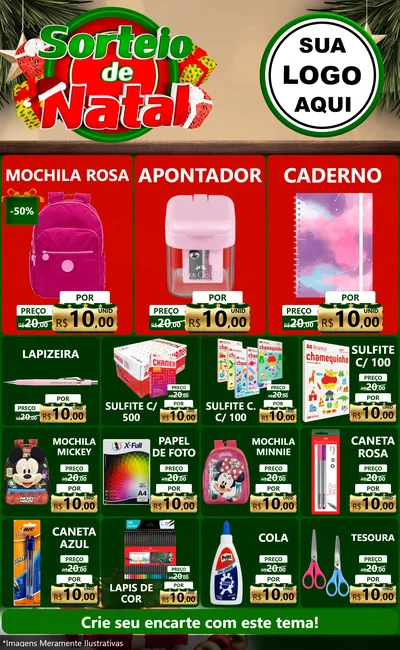 Modelo de Encarte para Encarte Grande com o tema Sorteio de Natal para Papelaria