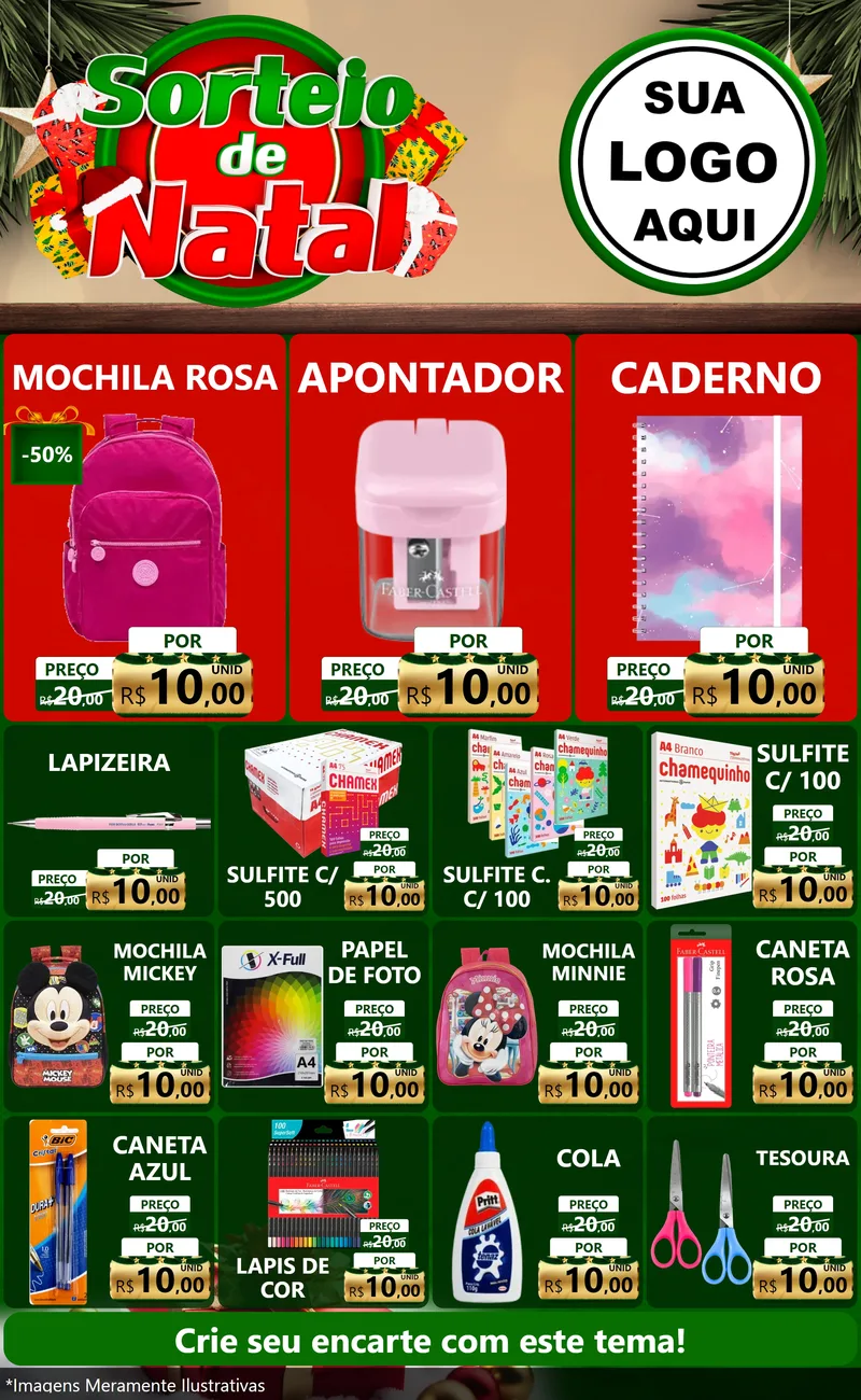 Modelo de Encarte para Encarte Grande com o tema Sorteio de Natal para Papelaria
