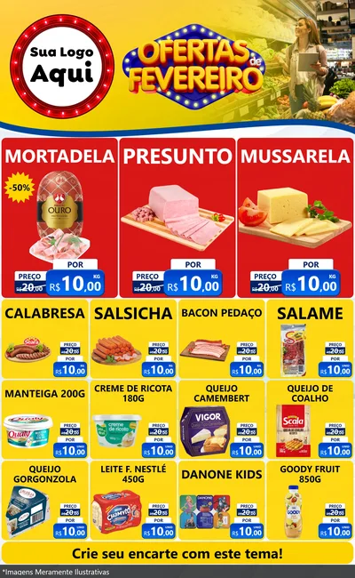 Modelo de Encarte para Encarte Grande com o tema Ofertas de Fevereiro para Frios e Laticínios