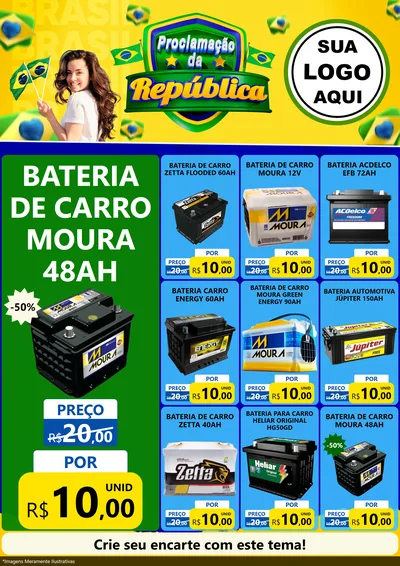 Modelo de Encarte para Encarte A4 Vertical com o tema Proclamação da República para Baterias Elétricas