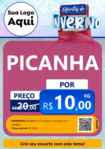 Modelo de Cartaz para Cartaz A4 Vertical com o tema Ofertas de Inverno para Açougue