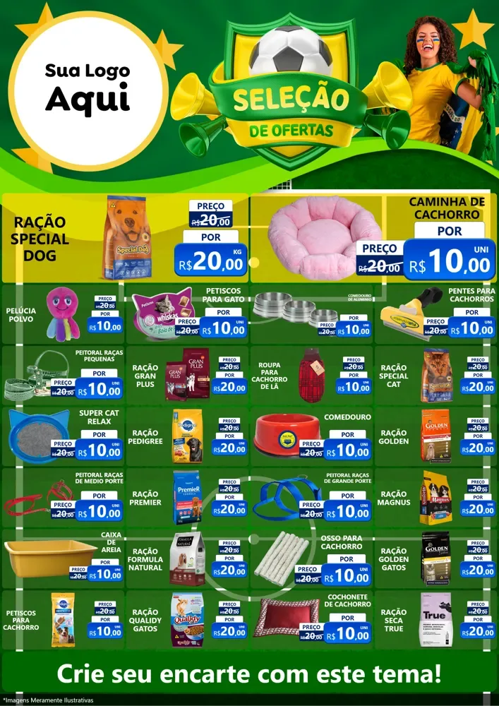 Modelo de Encarte para Encarte A4 Vertical com o tema Seleção de Ofertas - Copa para Pet Shop