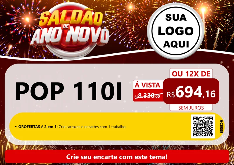 Modelo de Cartaz para Cartaz A4 Horizontal com o tema Saldão de Ano Novo para Concessionaria de Motos