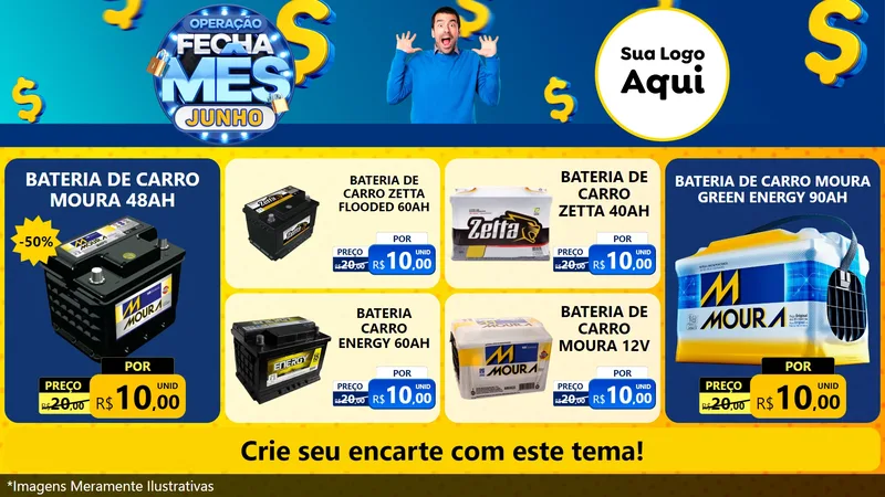 Modelo de TV para TV Horizontal com o tema Operação Fecha Mês, Junho para Baterias Elétricas