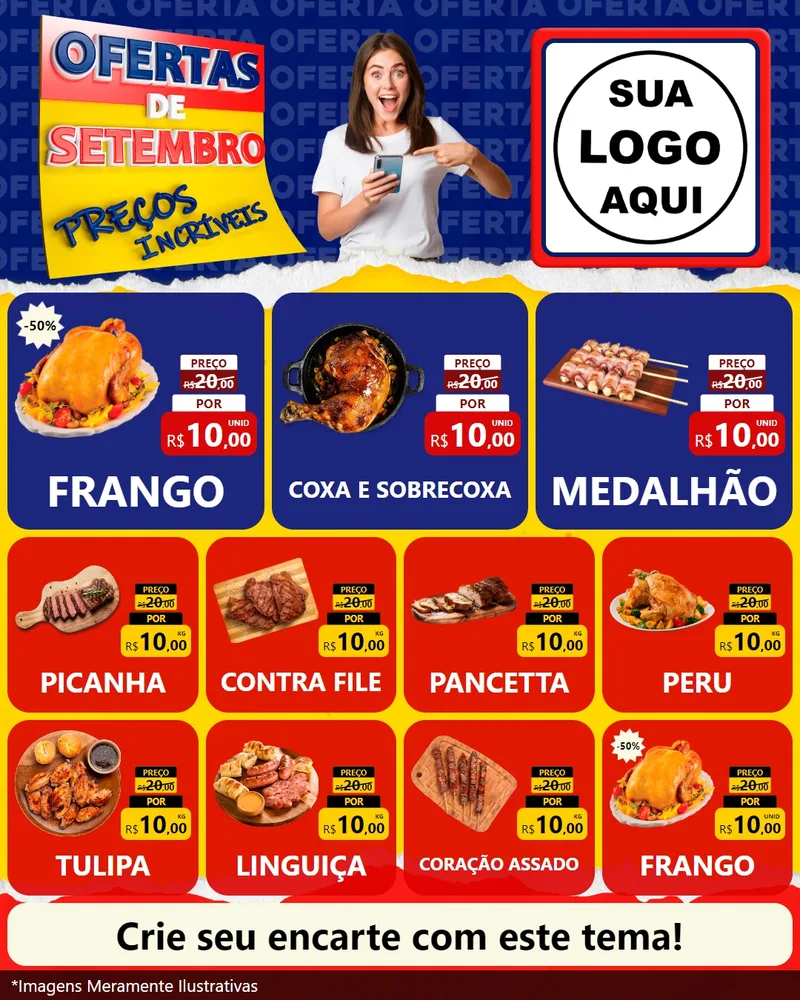 Modelo de Rede Social para Feed Instagram com o tema Ofertas de Setembro - Preços Incríveis para Assados