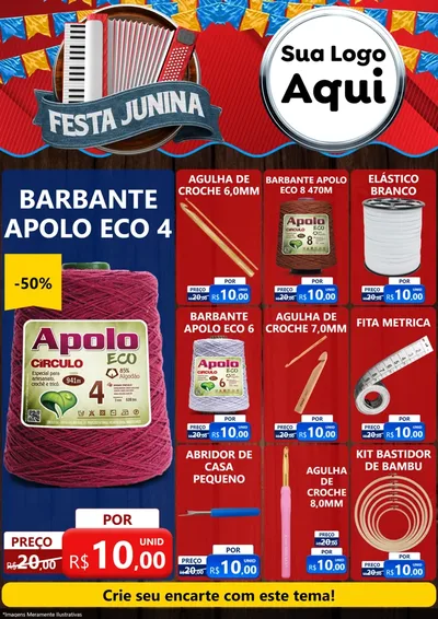 Modelo de Encarte para Encarte A4 Vertical com o tema Festa Junina para Armarinho e Aviamentos