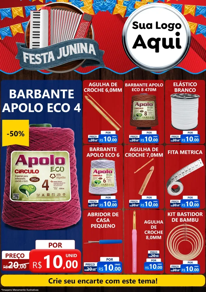 Modelo de Encarte para Encarte A4 Vertical com o tema Festa Junina para Armarinho e Aviamentos