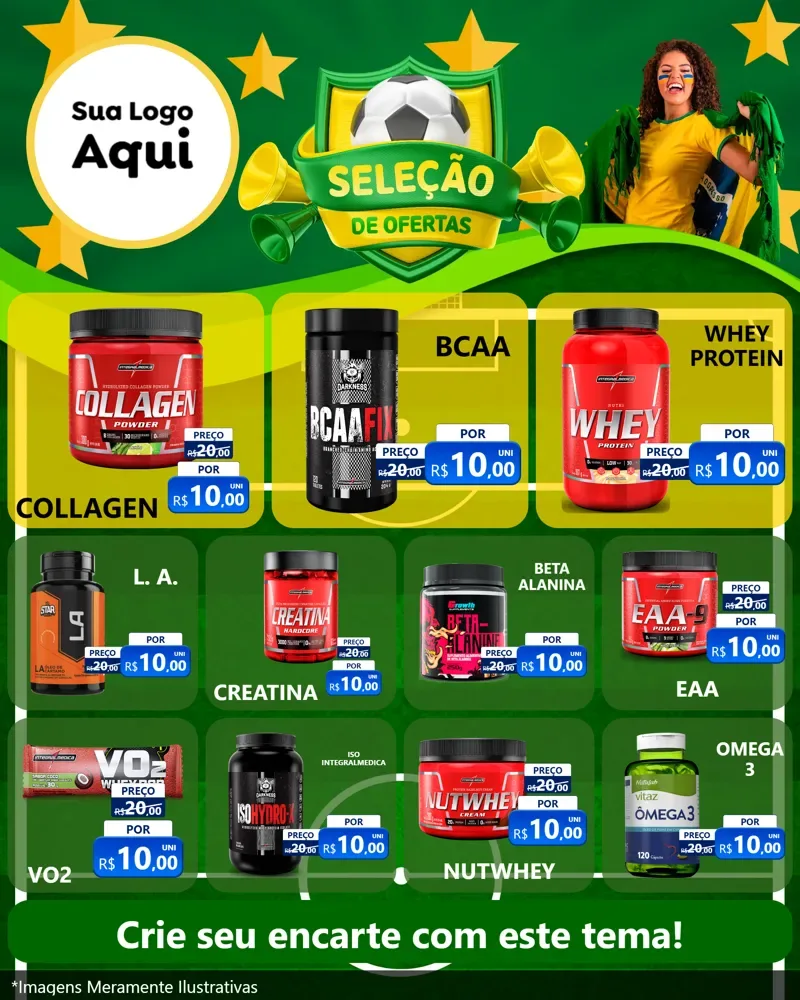 Modelo de Rede Social para Feed Instagram com o tema Seleção de Ofertas - Copa para Suplementos alimentares