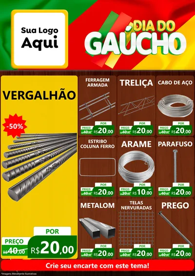 Modelo de Encarte para Encarte A4 Vertical com o tema Dia do Gaúcho para Ferragens