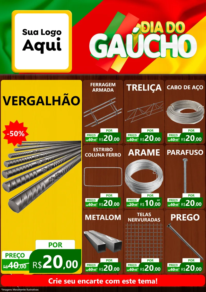 Modelo de Encarte para Encarte A4 Vertical com o tema Dia do Gaúcho para Ferragens