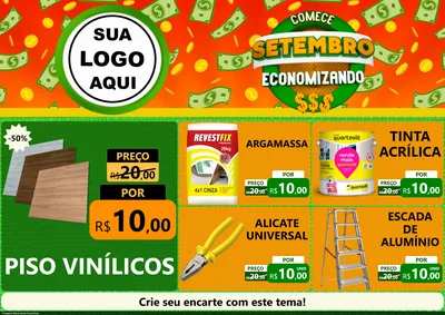 Modelo de Encarte para Encarte A4 Horizontal com o tema Comece Setembro Economizando para Material para Construção