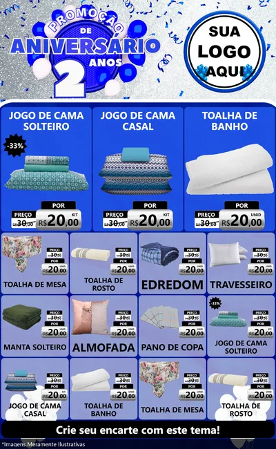 Modelo de Encarte para Encarte Grande com o tema Promoção de Aniversário - 2 Anos para Cama, Mesa e Banho