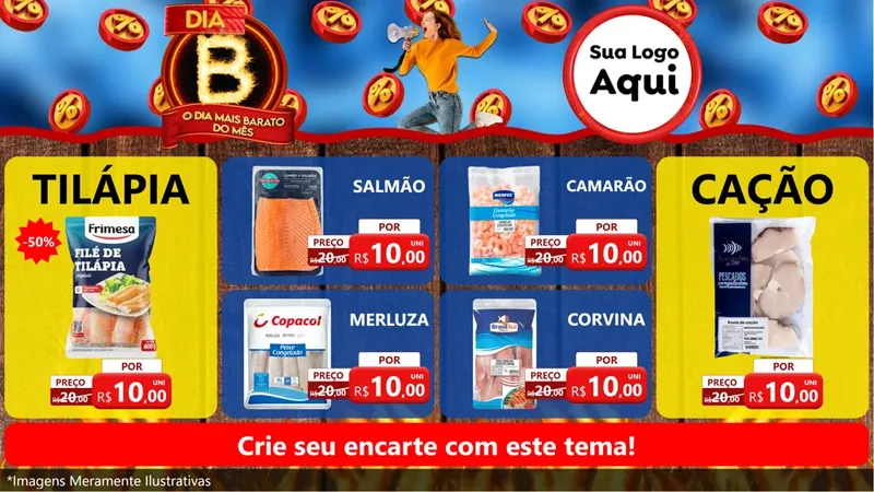 Modelo de TV para TV Horizontal com o tema Dia B - O Dia Mais Barato Do Mês para Peixaria