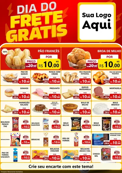 Modelo de Encarte para Encarte A4 Vertical com o tema Dia do Frete Grátis para Padaria
