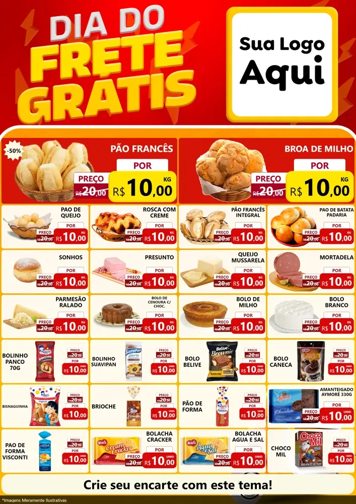 Modelo de Encarte para Encarte A4 Vertical com o tema Dia do Frete Grátis para Padaria