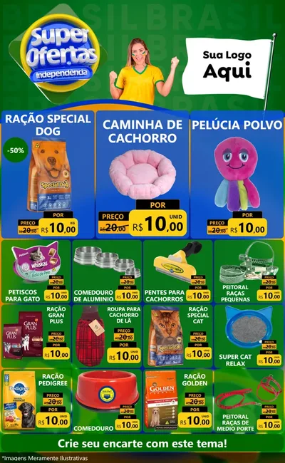 Modelo de Encarte para Encarte Grande com o tema Super Ofertas de Independência para Pet Shop