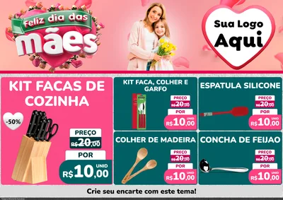 Modelo de Encarte para Encarte A4 Horizontal com o tema Feliz Dia das Mães para Utilidades Domésticas
