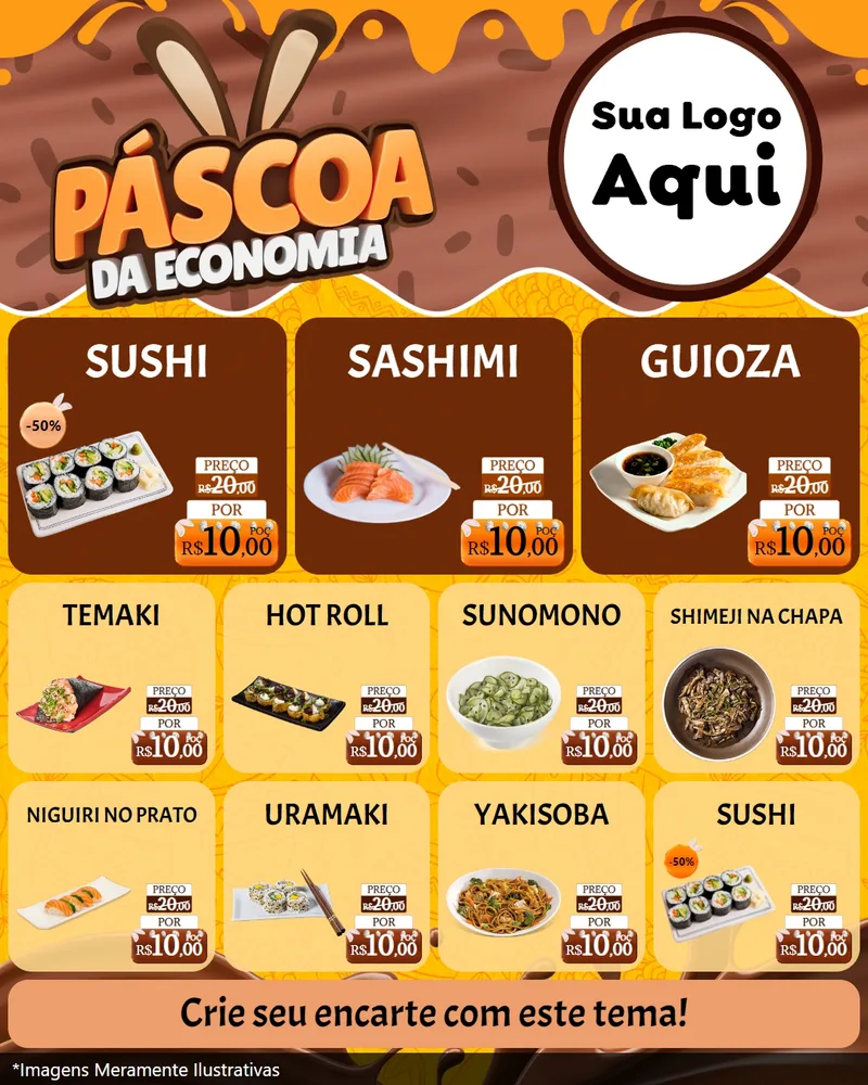 Modelo de Rede Social para Feed Instagram com o tema Páscoa da Economia para Comida japonesa