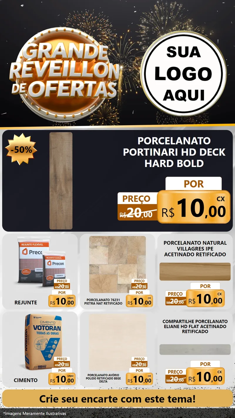 Modelo de Rede Social para Stories com o tema Grande Réveillon de Ofertas para Pisos e revestimentos