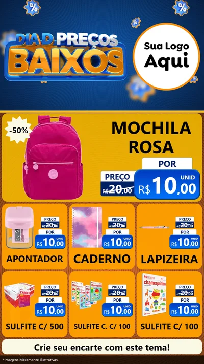 Modelo de Rede Social para Stories com o tema Dia D Preço Baixo para Papelaria