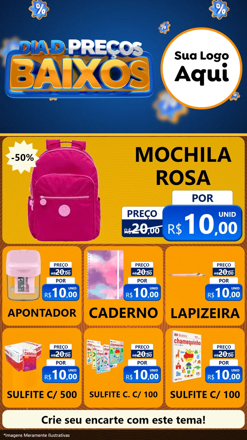 Modelo de Rede Social para Stories com o tema Dia D Preço Baixo para Papelaria