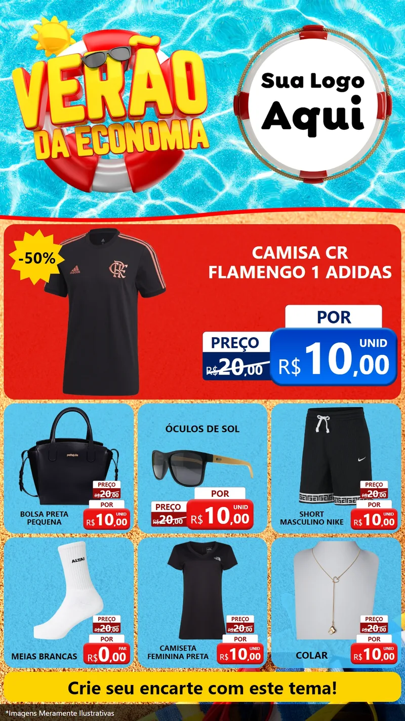 Modelo de Rede Social para Stories com o tema Verão da Economia para Roupas e acessórios