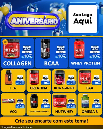 Modelo de Rede Social para Feed Instagram com o tema Aniversário para Suplementos alimentares