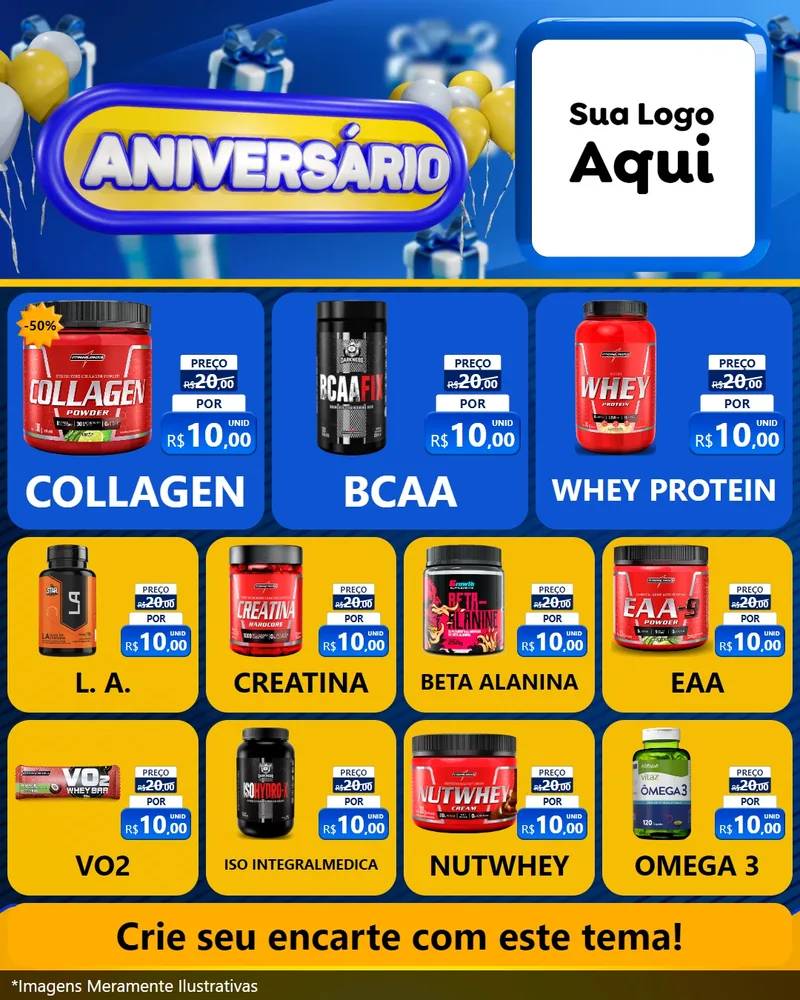 Modelo de Rede Social para Feed Instagram com o tema Aniversário para Suplementos alimentares