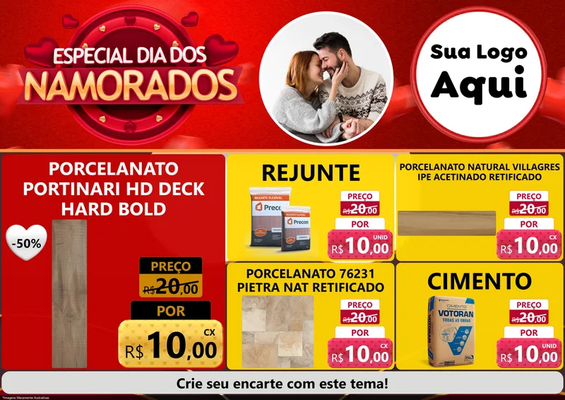 Modelo de Encarte para Encarte A4 Horizontal com o tema Especial Dia Dos Namorados para Pisos e revestimentos
