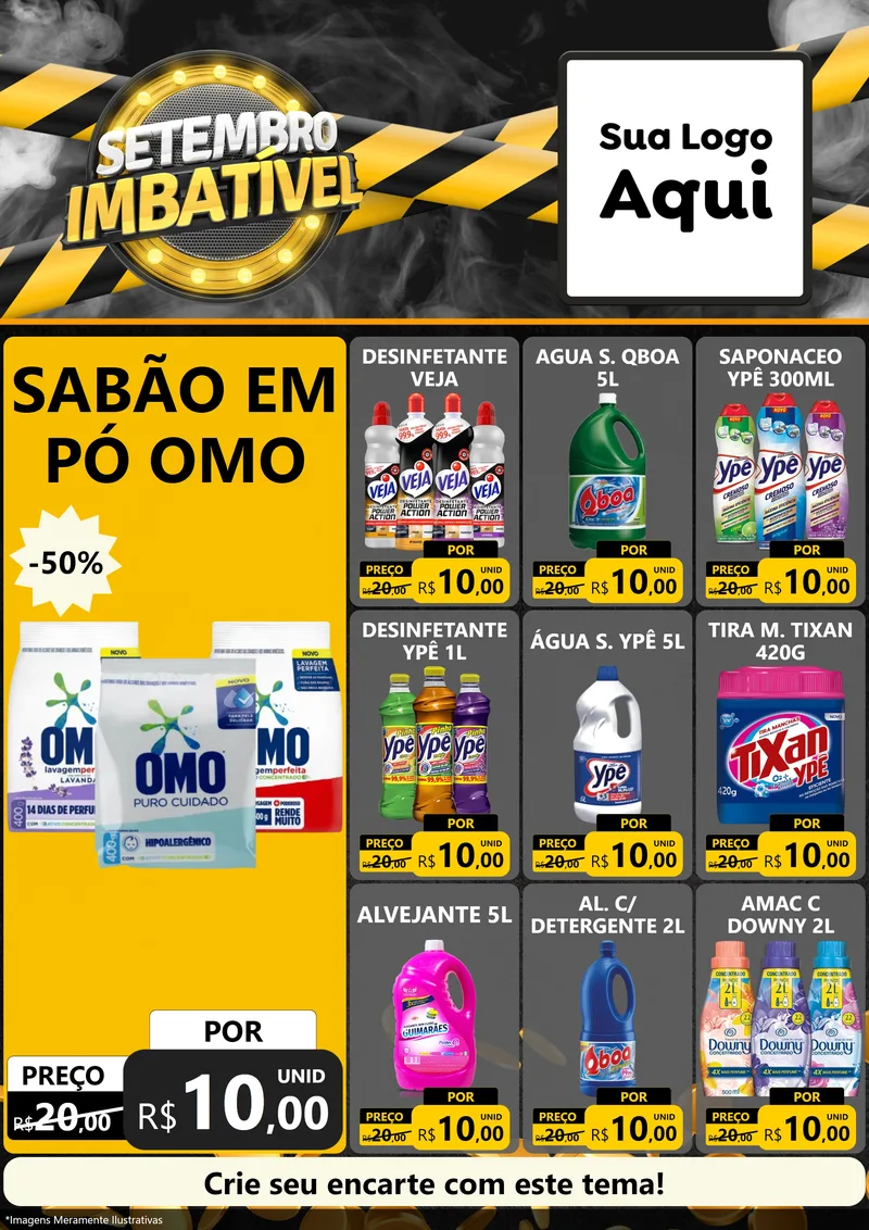 Modelo de Encarte para Encarte A4 Vertical com o tema Setembro Imbatível para Produtos de Limpeza