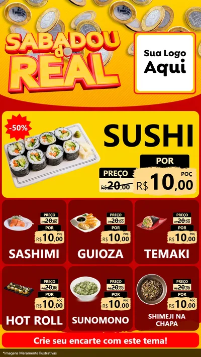 Modelo de Rede Social para Stories com o tema Sabadou do Real para Comida japonesa