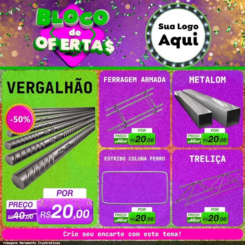 Modelo de Rede Social para Feed Facebook com o tema Bloco de Ofertas para Ferragens