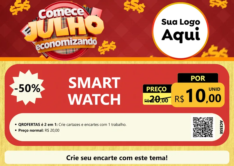 Modelo de Cartaz para Cartaz A4 Horizontal com o tema Comece Julho Economizando para Informática
