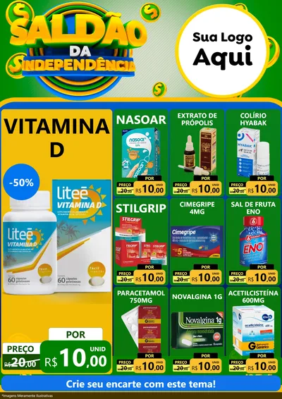 Modelo de Encarte para Encarte A4 Vertical com o tema Saldão da Indepêndencia para Farmácia